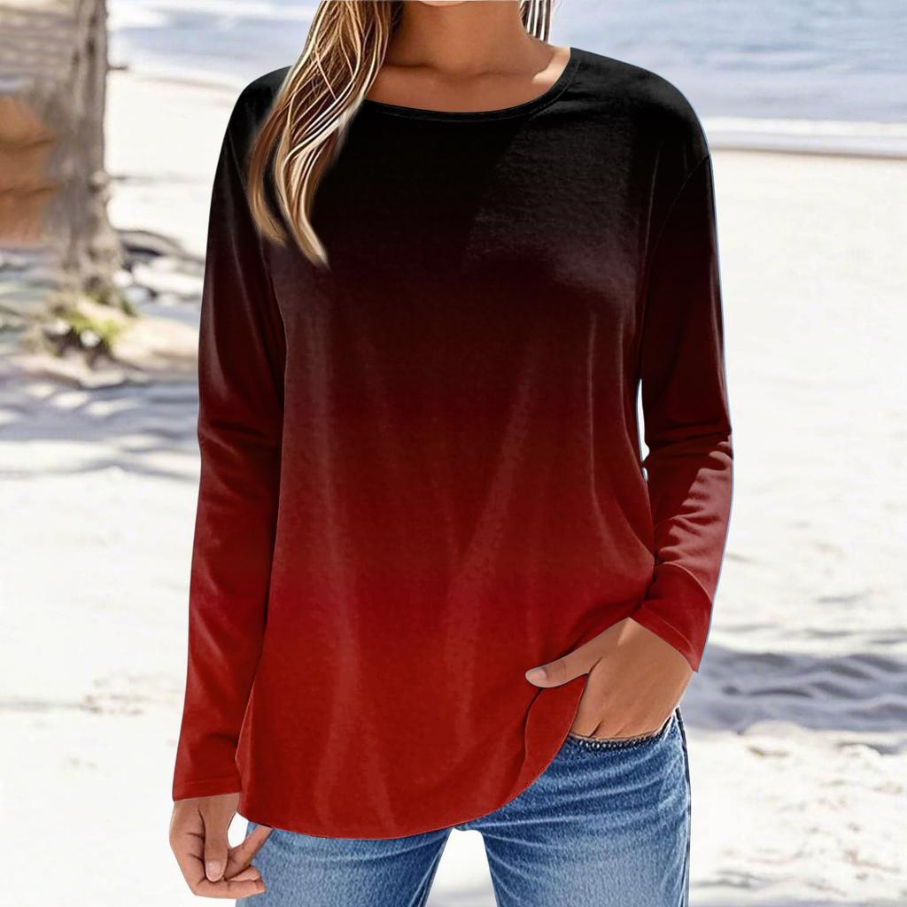 Women's Fashionable Casual Printed Long Sleeved Round Neck Top Round Neck Top Top