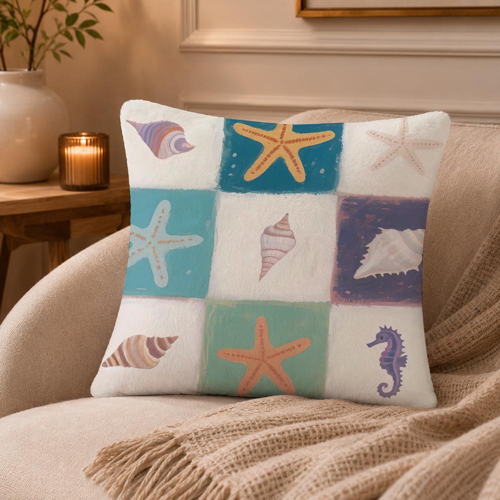 Marine life Cushion Cover Anti-dustmite Pillowcase Invisible zipper silky short plush Sofa cushion cover