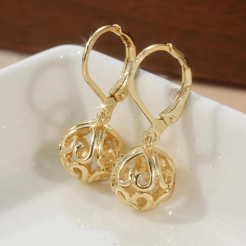 Exquisite Hand Carved Hollowed Ball Dangle Earrings for Women's Elegant Pendant Banquet Jewelry Accessories Crafts Gifts