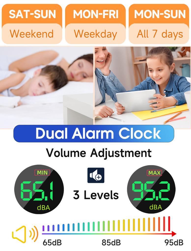 RGB Digital Clock HD LED Digital Screen Reliable Memory 7 Color Night Light Adjustable Volume Small Bedside Clocks for Bedroom