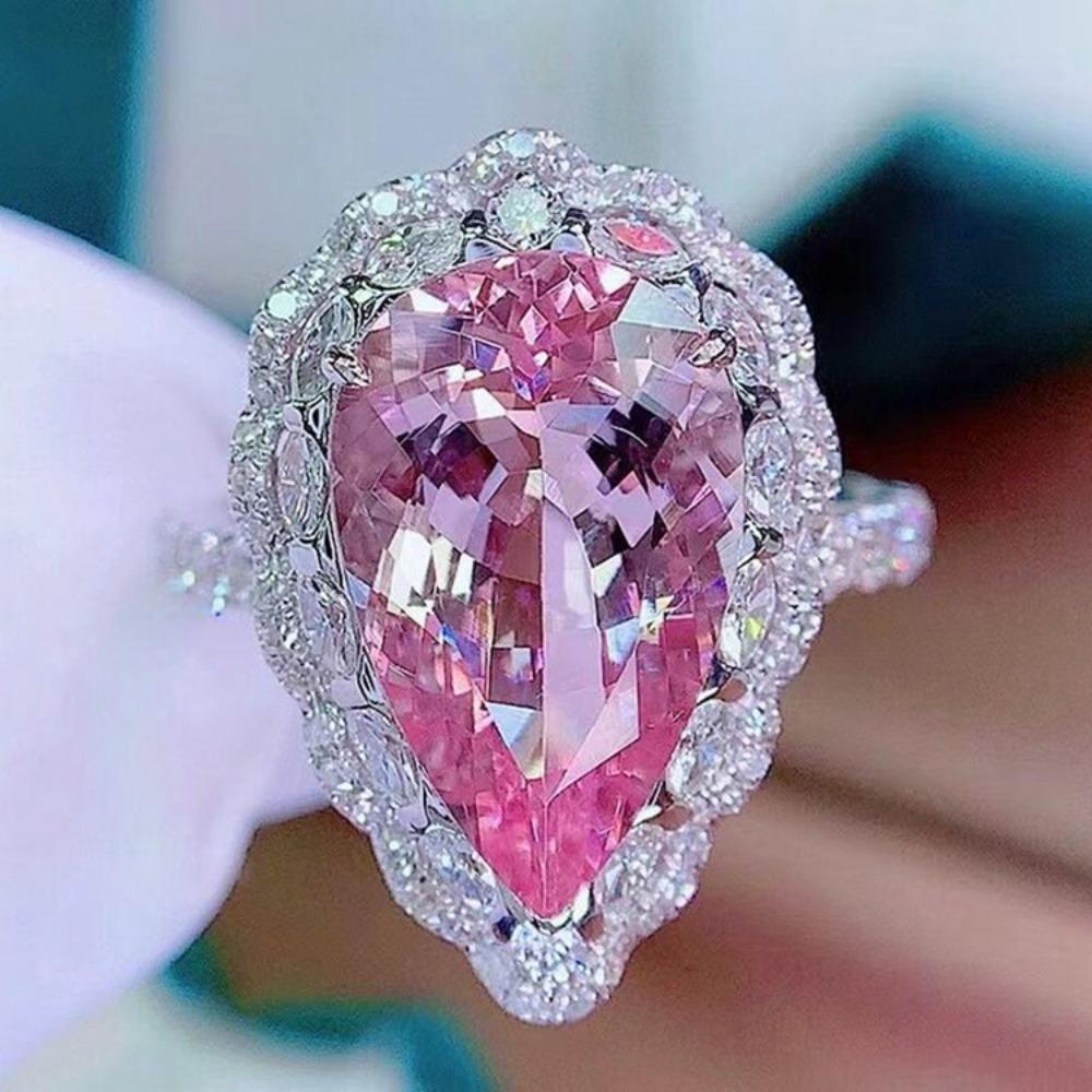 7.5ct Nest Cut Drop Pink Morganite Pendant Adjustable Ring Women Jewelry Set