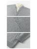 Men's Gray Korean-Style V-Neck Knitwear: Light Luxury, Fake Two-Piece Buttoned High Neck Long Sleeve Sweater Pullover.