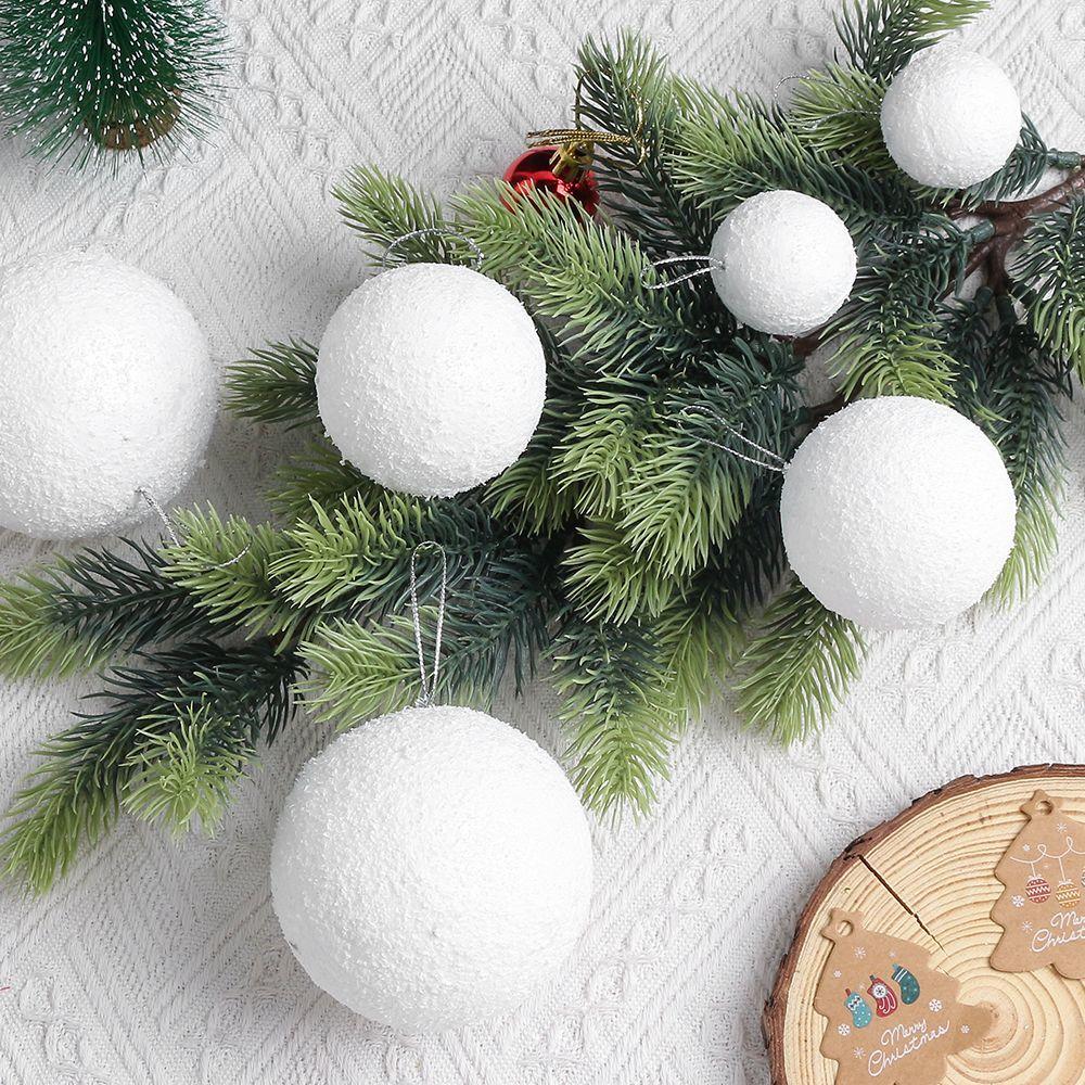 60/6Pcs White Foam Ball Christmas Tree Round Hanging Ornaments for Christmas Holiday Wedding New Year Party Home Decoration Ball
