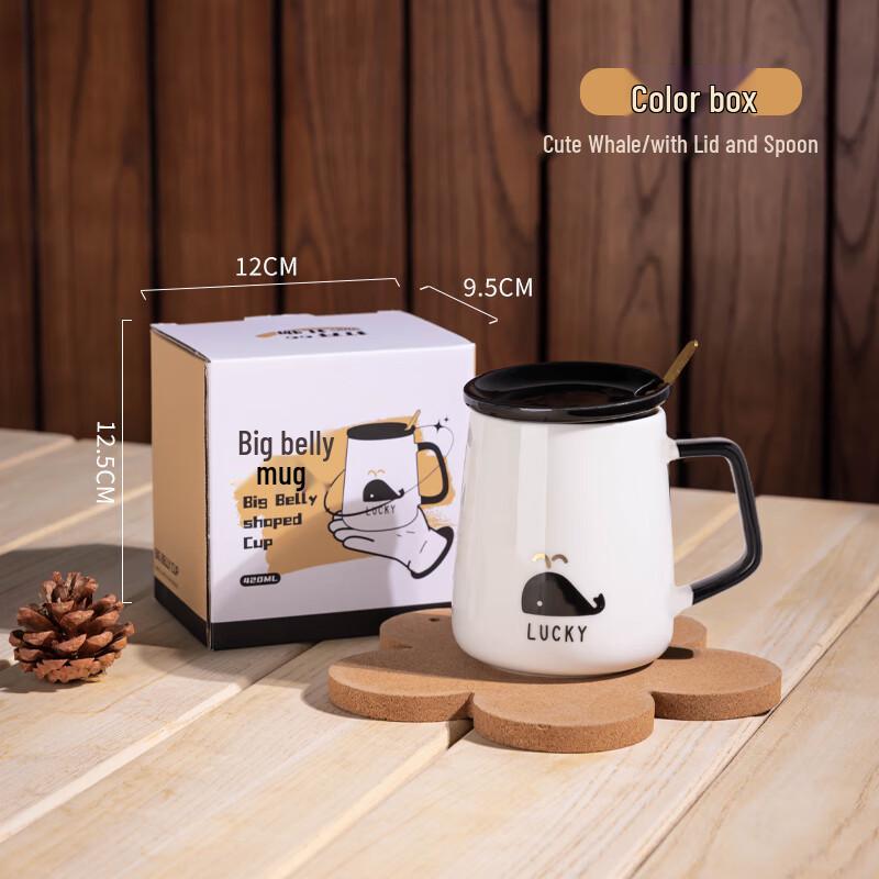 Cute Whale Ceramic Mug with Lid and Spoon