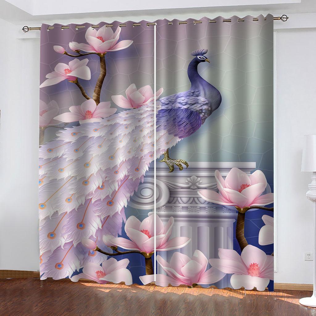 Digital Printing Peacock Animal Series Sunshade Curtains Living Room Bedroom Home Decoration Colored Feather Pattern Curtains