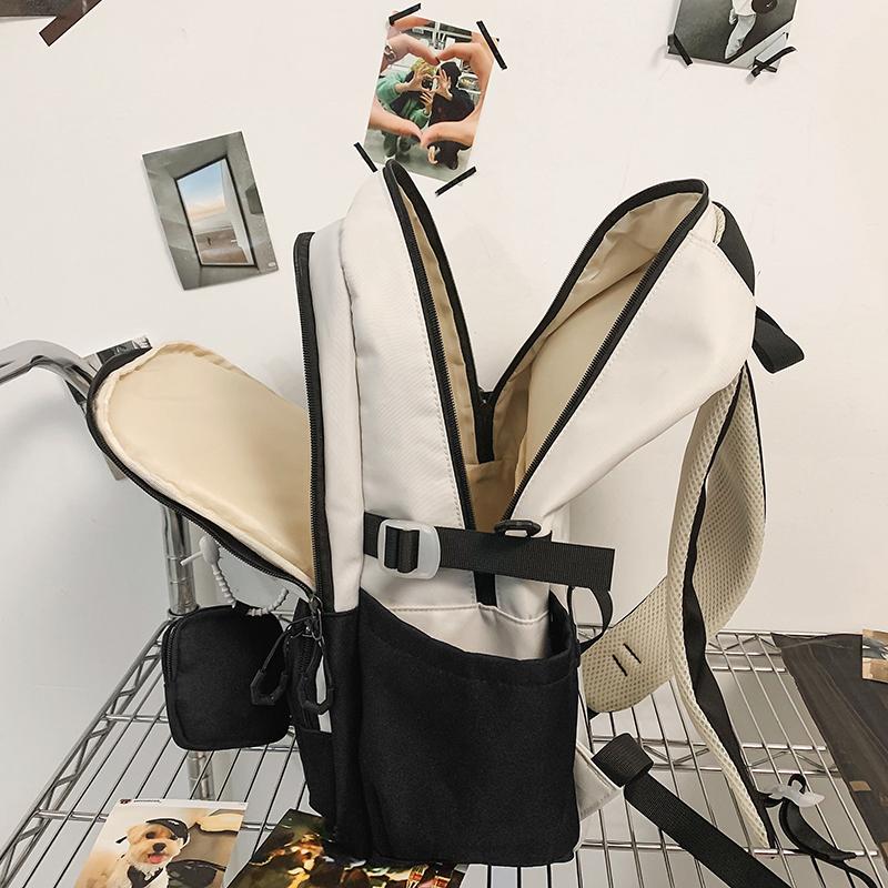 Schultasche für Mittelschüler, Farbblock, Damenrucksack mit großer Kapazität, Herren-Reiserucksack mit Geldbörse