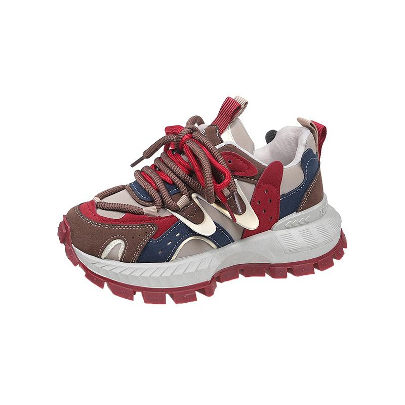 

Soft leather platform women s autumn new versatile height increase casual sports fashion color matching shoes 40 красный