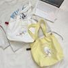 Canvas bag Large capacity women's embroidery lamb fabric bag Simple versatile drawstring bundle shoulder bag