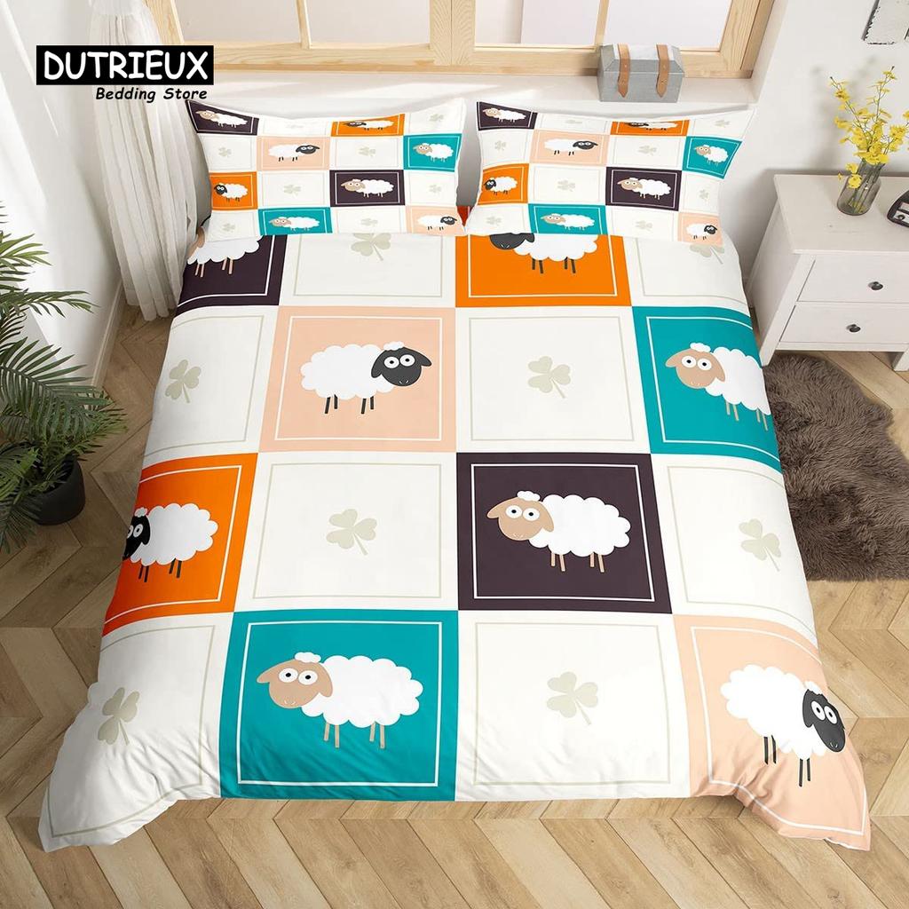 Cartoon Sheep Farm Animals Duvet Cover Set, Butterfly Princess Bedding Set, Soft Comfortable Breathable Duvet Cover