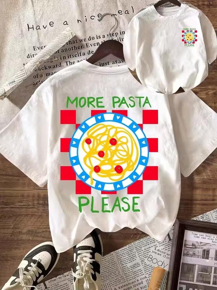 Women's Pasta Lovers Club Graphic T-Shirt, Cute Spaghetti Heart Print Casual Short Sleeve Summer Top, Daily Outdoor Activities