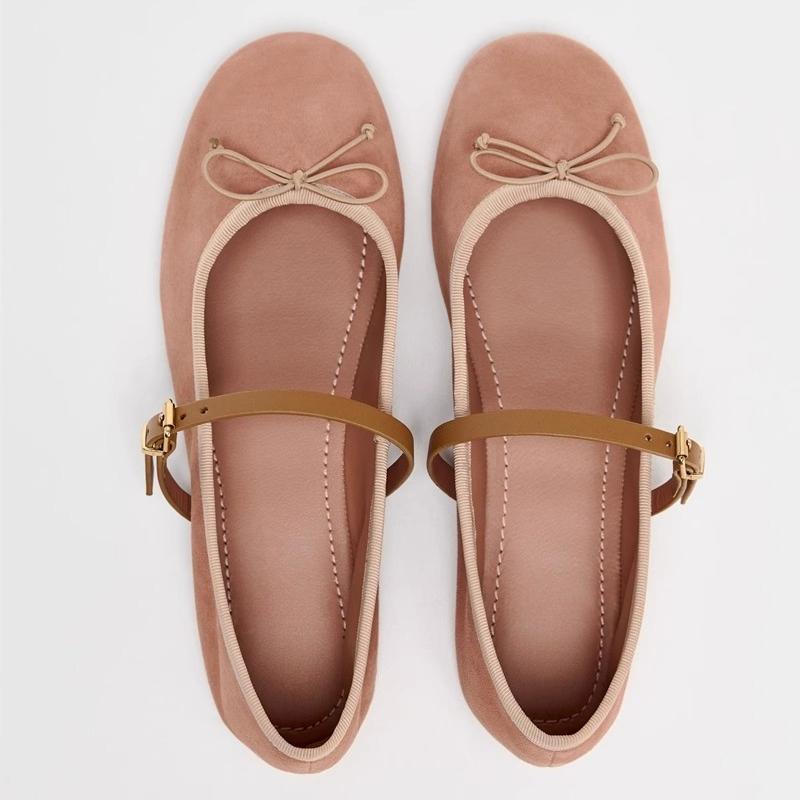 Fashion Cute Pink Suede Velvet Ballet Flats Women Elegant Bow Designer Flats for Girls Light Comfort Mary Jane Shoes Loafers Woman Shoes