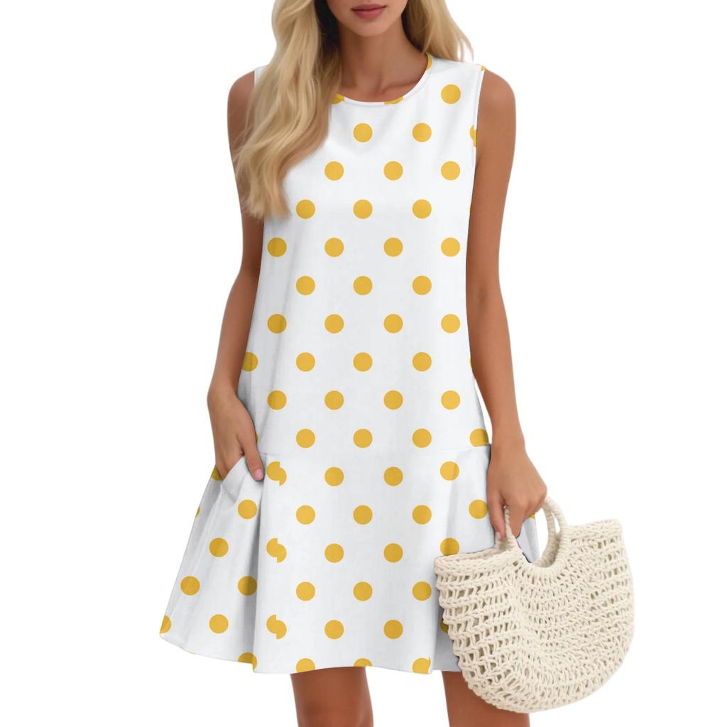 Women's Casual Fashion Breathable Round Neck Vest Floral Holiday Dress With Pockets