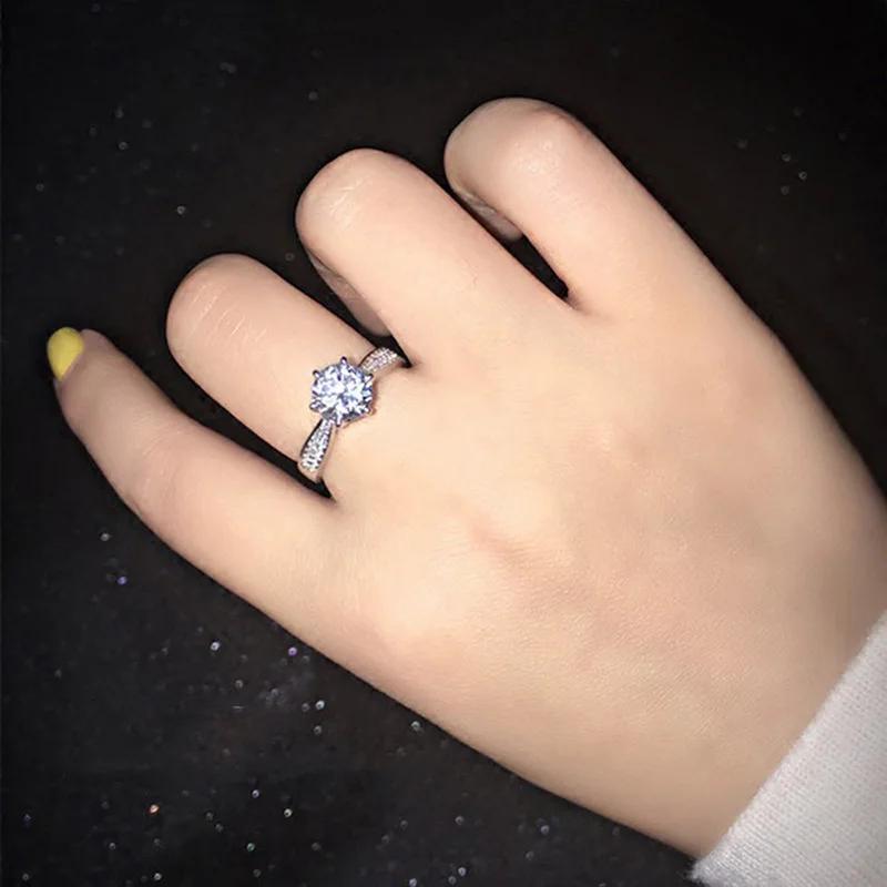 Classic Female Rings 925 Silver 6 Claws Moissanite Rings for Women Promise Love Zircon Engagement Wedding Jewelry Gift