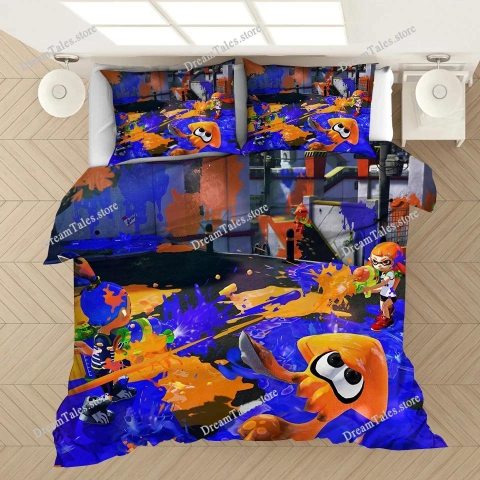 Conjunto de Roupa de Cama Desenho Animado Jogo Impressão 3D Crianças Popular Splatoon Capas de Edredom Fronhas Edredom Conjunto de Roupa de Cama Roupa de Cama Roupa de Cama