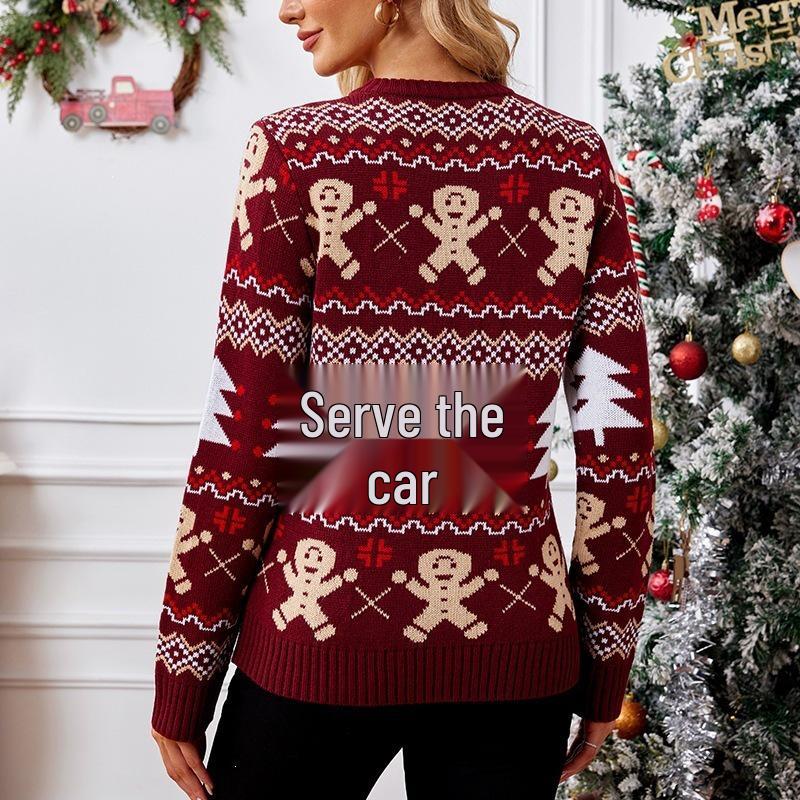 Gingerbread Man Jacquard Long Sleeve Christmas Sweater