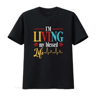 I M Living My Blessed Life Christian Faith Jesus Bold  T Shirt for Women Trendy and Comfortable Vintage Washed Graphic