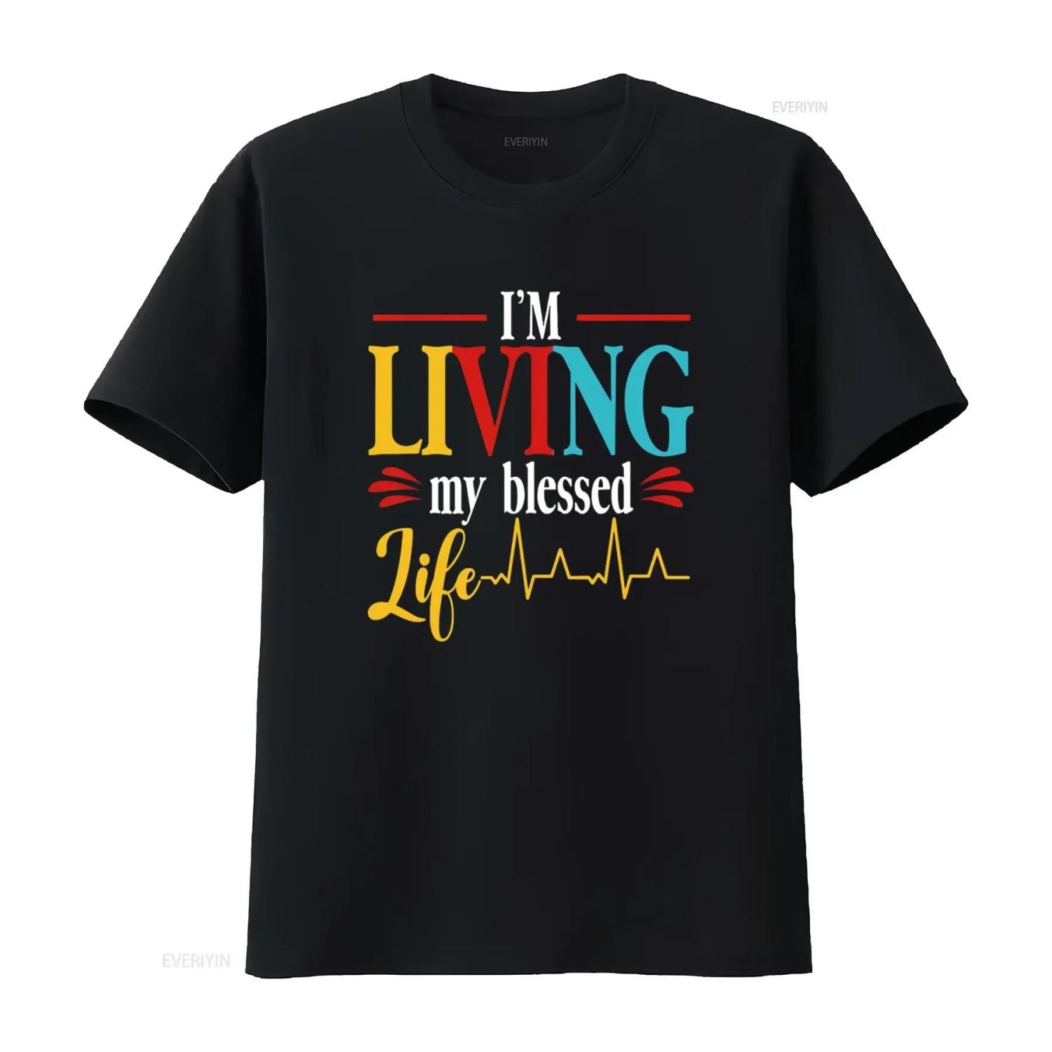 I m Living My Blessed Life Christian Faith Jesus Bold T Shirt for Women Trendy and Comfortable vintage Washed graphic S