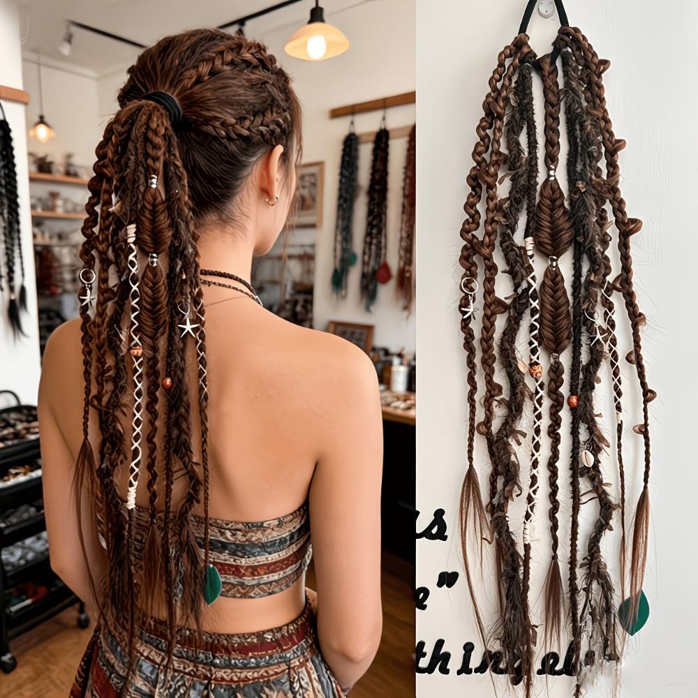 Ombre Textured Dreadlock Ponytail 24Inch Twist Braid Hairpiece Women's Braided Wigs for Women