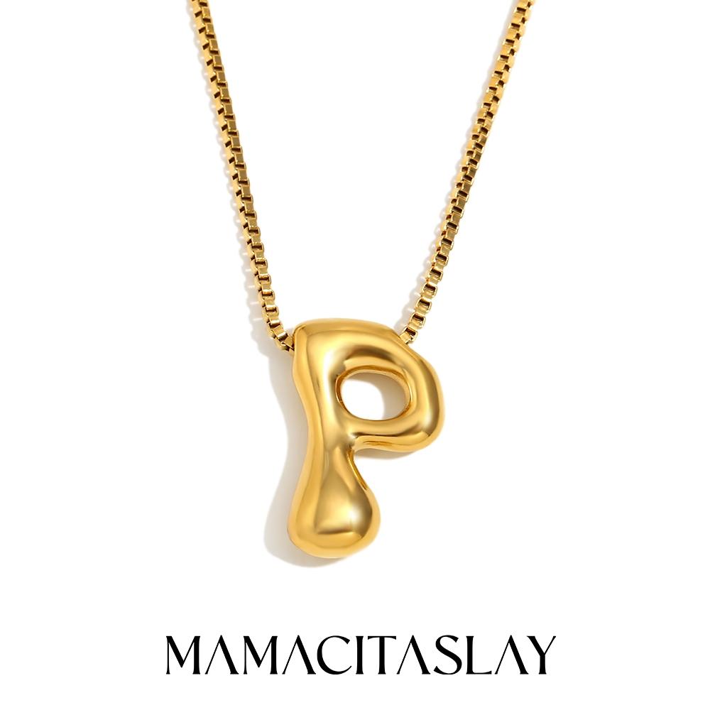 MamacitaSlay Creative 18K Gold Plated Stainless Steel Letter Pendant Necklace Party Waterproof jewelry Unisex Minimalist Gift