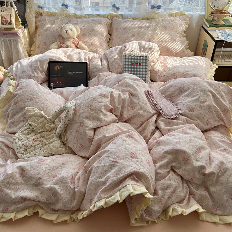 insA Cotton Bed Four-piece Set Pure Cotton New Maternal and Infant Grade Bed Sheet Quilt Cover Student Dormitory Three-piece Set