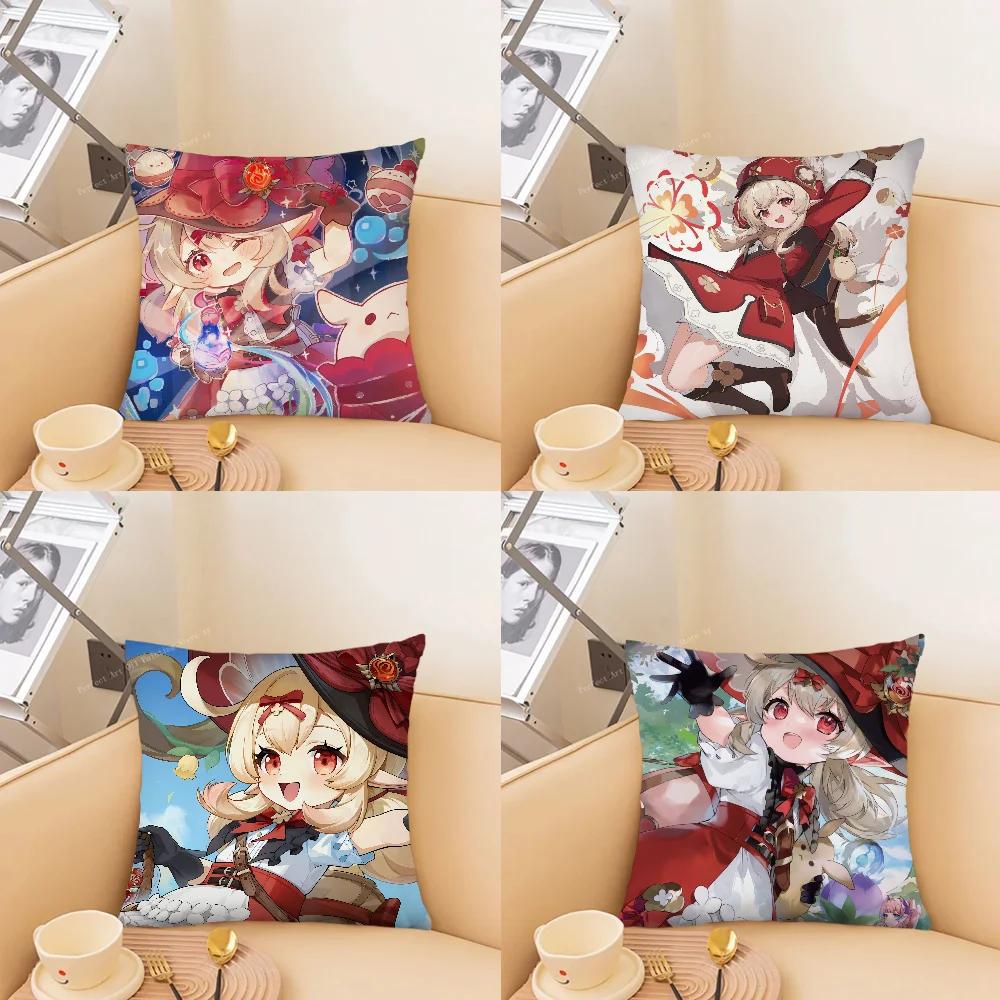 Klee Anime Spiel Genshin Impact Kissenbezug Quadratisches Kissen Schlafzimmer Sofa Freizeit Komfort Kissen Wohnzimmer Heimdekoration 40X40