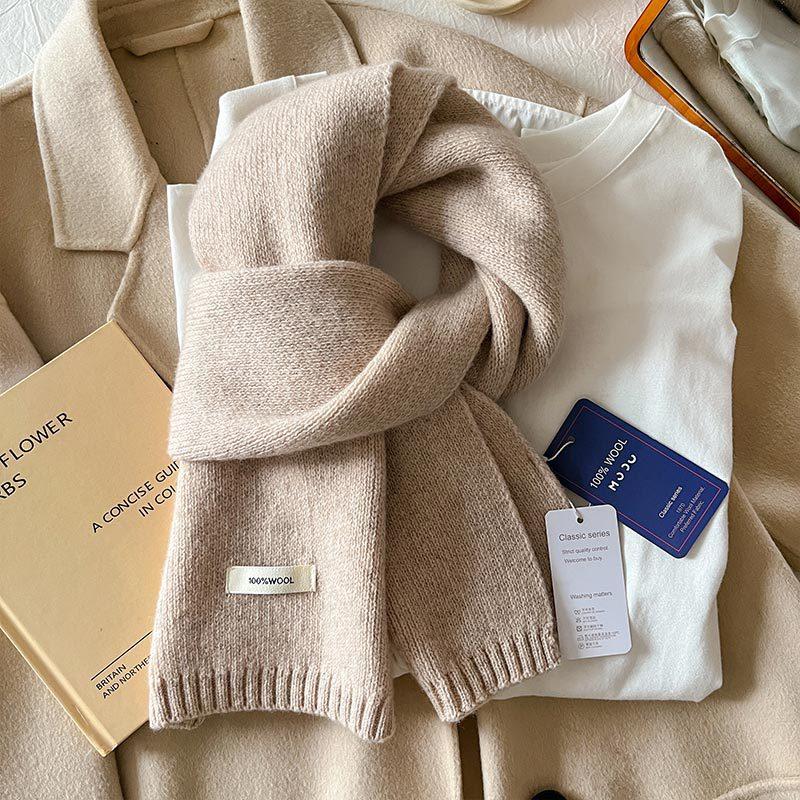 Australian Pure Wool Cashmere Scarf New Solid Color Versatile Winter Warm Knitted Scarf for Men and Women