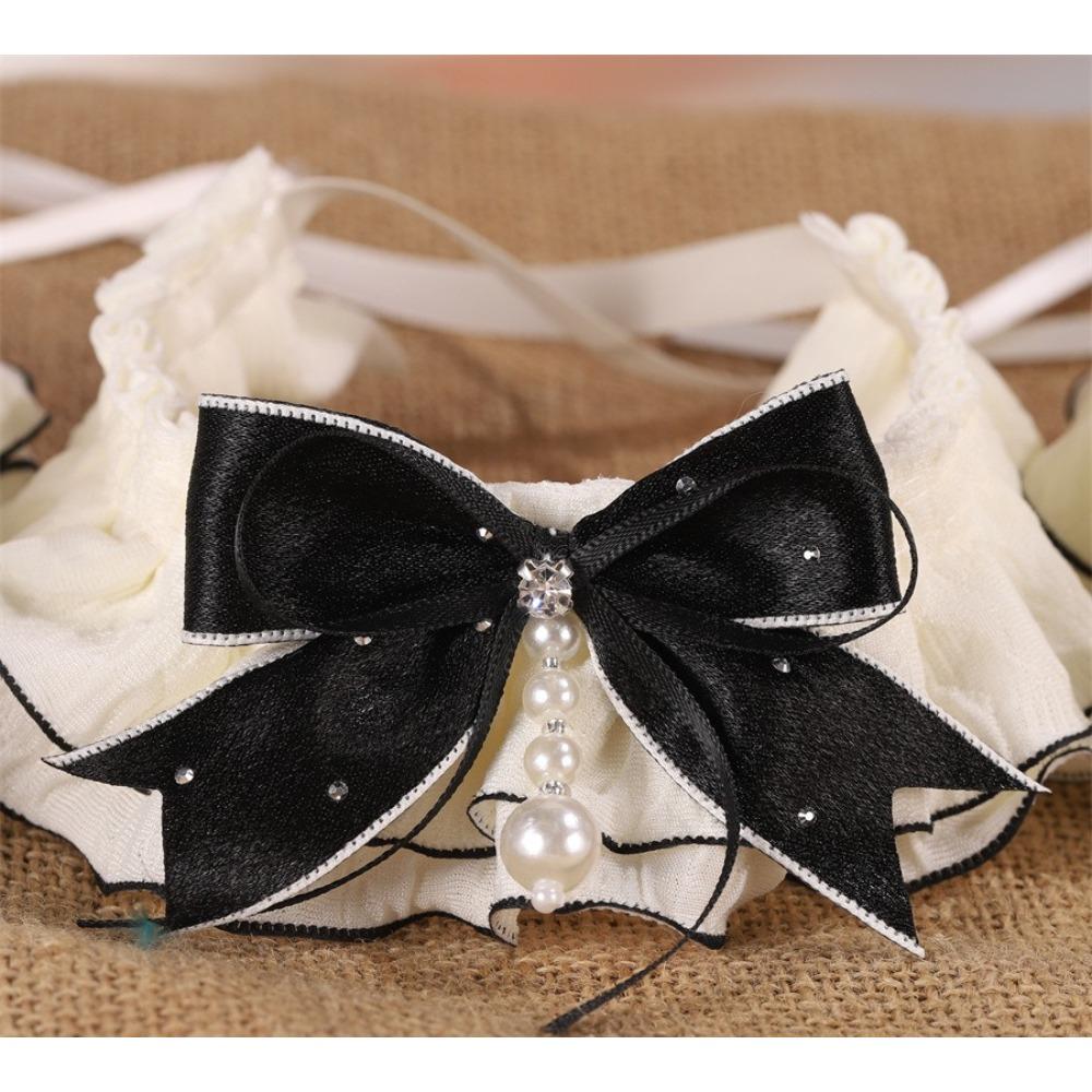 Кружевная слюнявчик для питомца, трансграничный шарф для кошки и собаки, жемчужный бант, универсальное милое украшение L