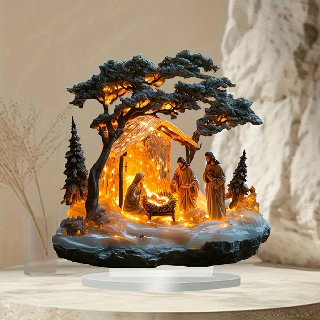 Vánoční Betlém Soška Dekorace Odolný Akrylový Držák s Jasnými Barvami Ozdoba Ježíše