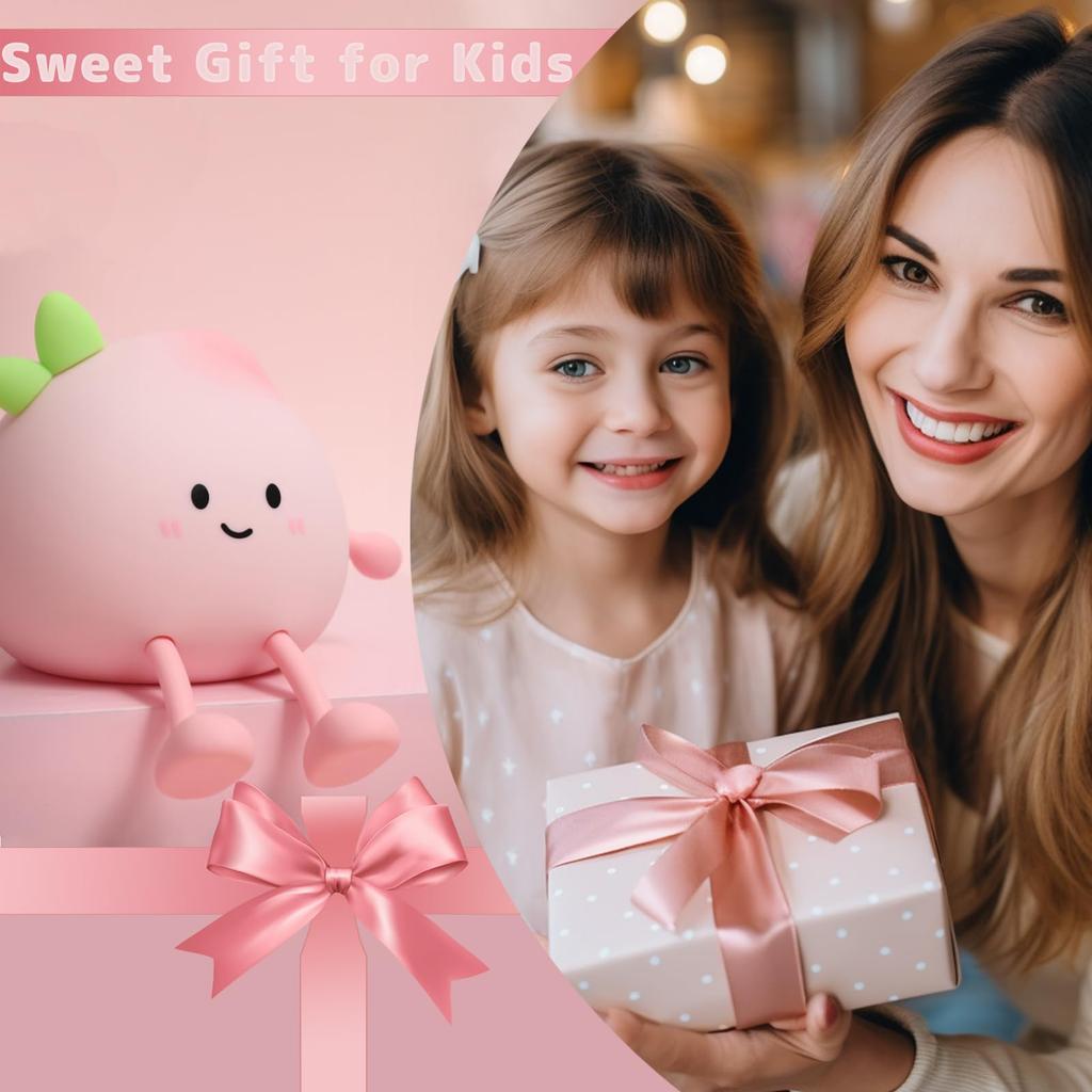 Cute Peach Pear Fruit Night Light USB Rechargeable Dimming Touch Silicone Lamp Bedroom Bedside Decoration Couple Gift Boby Light