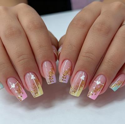 24 Nail Art Spring And Summer Dream Color Love Lines Personality Medium And Long Square Wear Nail Start