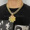 Shiny Cuban Chain Hip Hop Necklace for Men Women Colorful Sunflower Pendant Iced Out Full Rhinestones Accessories