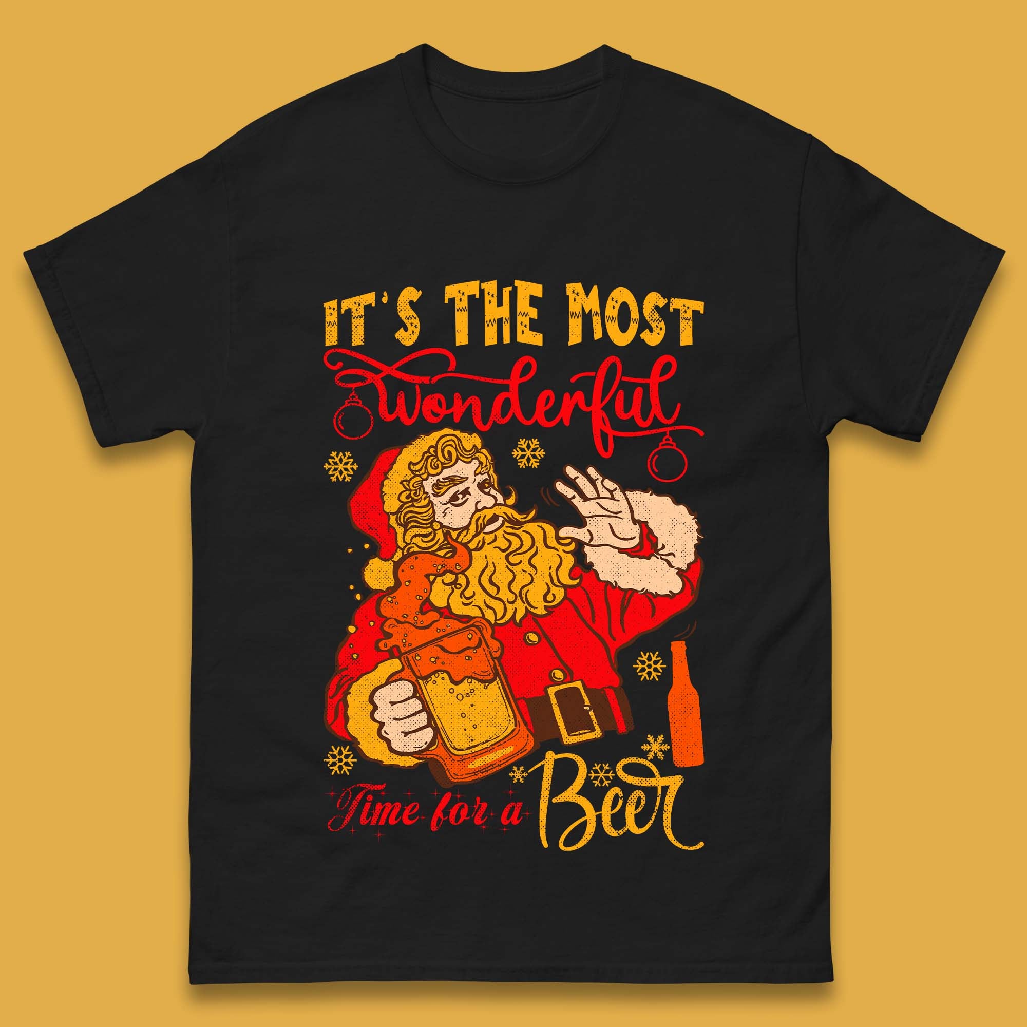 Santa Beer Time Christmas Mens T-Shirt Womens Tops Tees 4XL