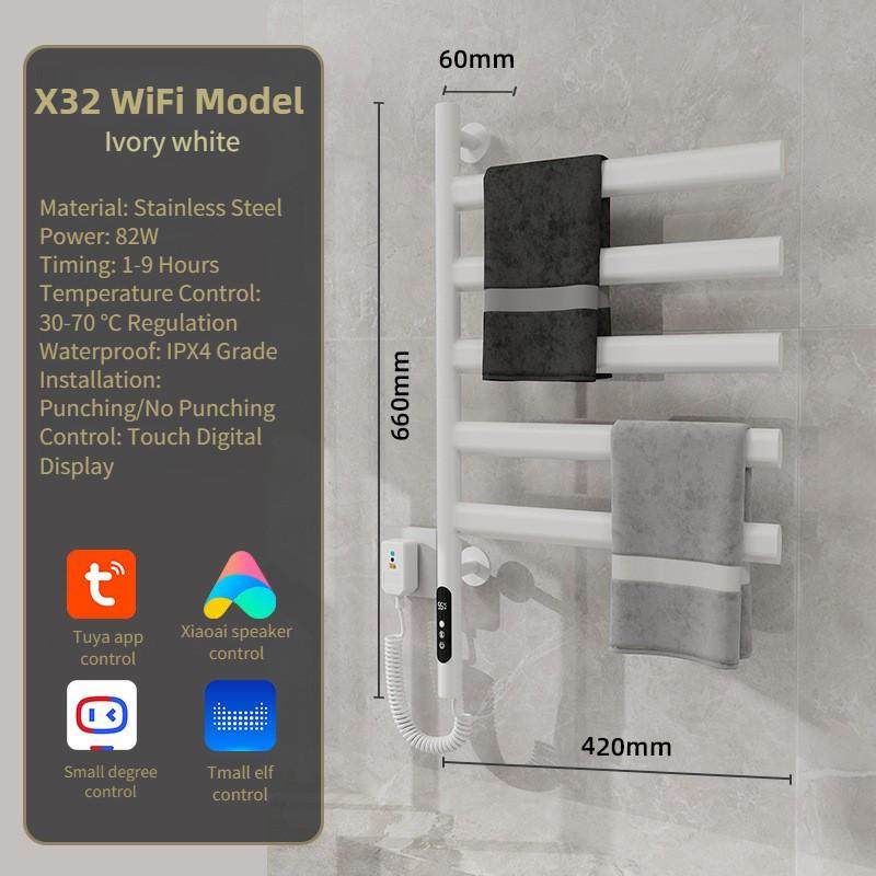 Elektrischer Handtuchhalter fürs Badezimmer mit WLAN-Funktion, intelligenter Handtuchstange mit konstanter Temperaturtrocknung, drehbarem Handtuchhalter aus Edelstahl