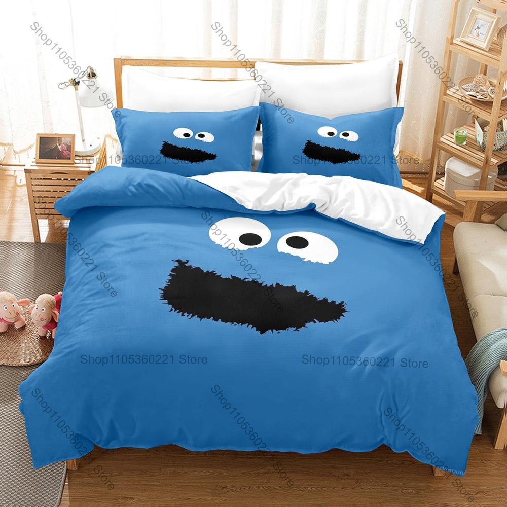 Cool Lovely Cartoon Monster Cookie Pattern Bedding Set 1 Duvet Cover + 2 Pillowcases HD Digital Print Bed Linen