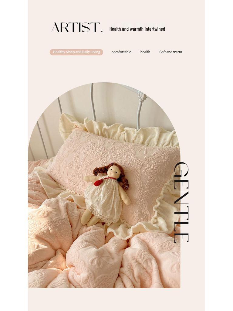 Princess Style Winter Carved Velvet 4-Piece Bedding Set: Class A Mother and Baby Warm, Thick Lace Quilt Cover