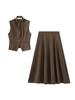 Elegant Lace V-Neck Vest & Midi Skirt Set - Women's New Autumn Style