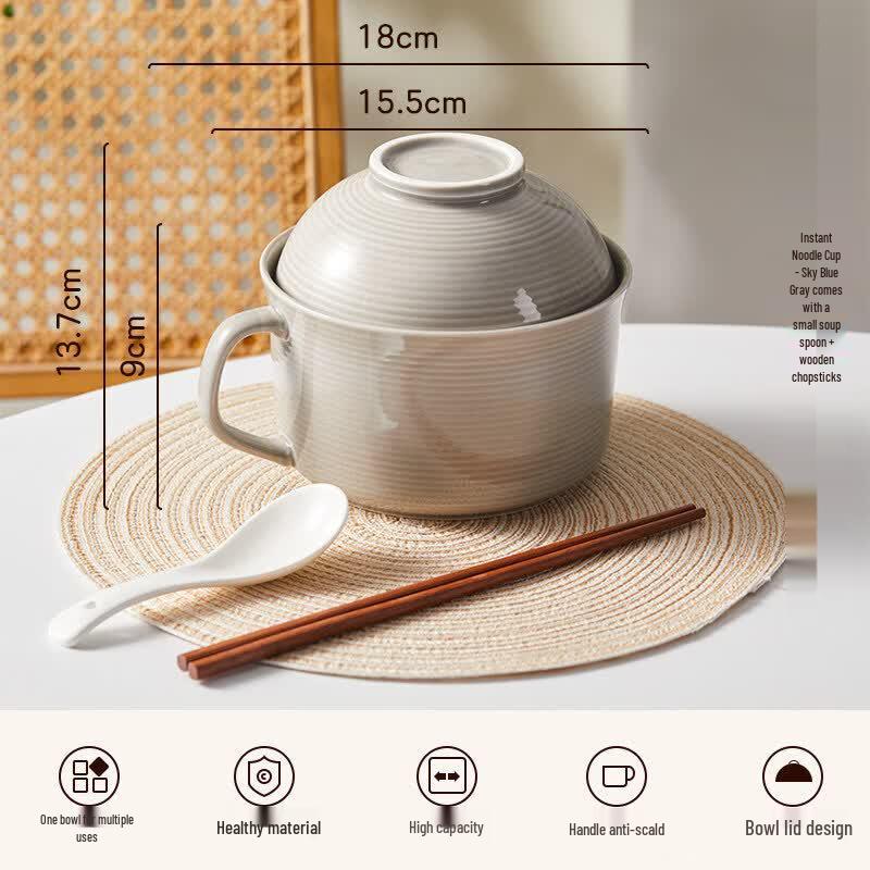 Ceramic Noodle and Soup Bowl with Lid