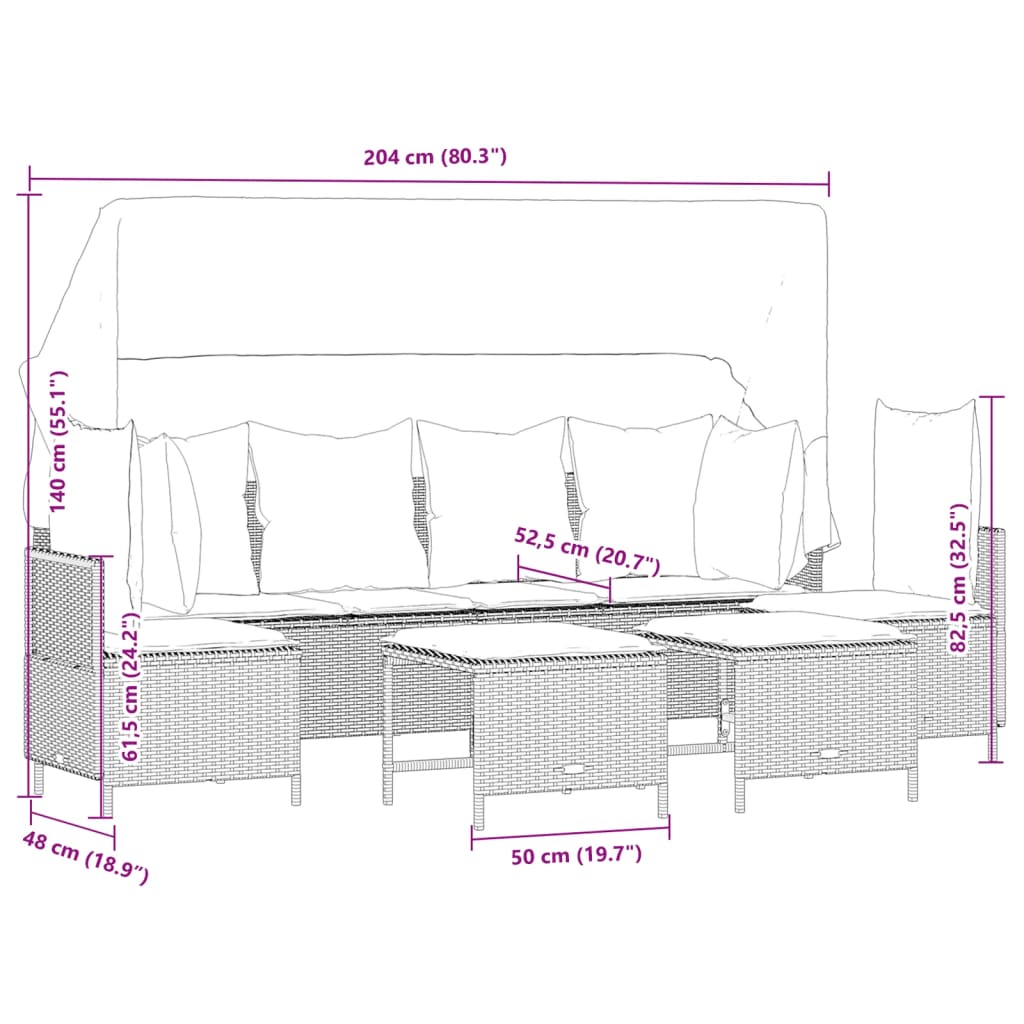 Vidaxl 5-Cz. Garden Lounge Set, Cushions, Black PE Rattan
