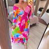 IHUASU Plus Size Super Fairy V-neck Floral Dress Beach Holiday Beach Skirt Long Skirt