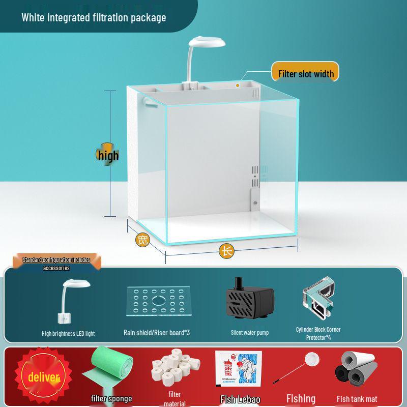 Compact Ultra-White Glass Fish Tank with Back Filter - Minimal Maintenance Desktop Aquarium for Goldfish