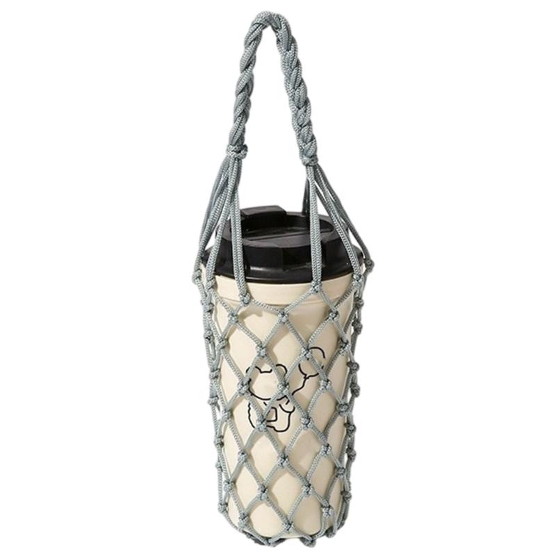 Portable Cup Wrap with Cord Pattern and Carry Handle, Light Outer Coverage for Takeaway Coffee and Desk Beverage Use