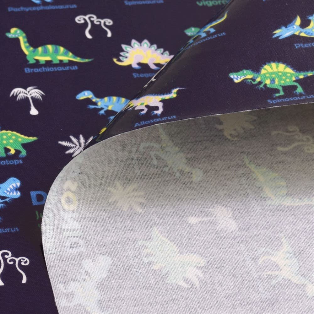COLORFUL TEXTILE MARKET Dinosaur Kings Gathering Laminated Fabric 110cm x 100cm D0255510 (Navy) (0.2mm Thick)