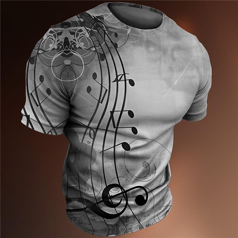 Music Festival Men's Graphic Musical Notes T Shirt Tee Short Sleeve T shirt 3D Print Crew Neck