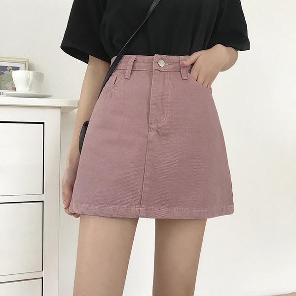 Summer new Korean version of versatile solid color skirt women's high waist and thin casual A-shaped skirt student denim short skirt tide