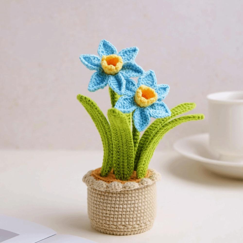 

Handwoven Crochet Flowers Potted Fake Flower Creative Artificial Flowers Desktop Decoration синий