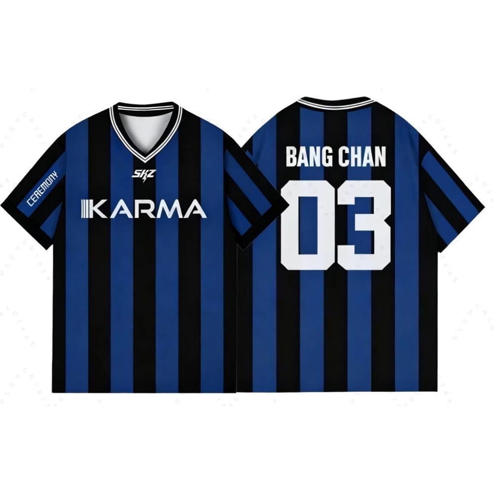 K Pop Stay Karma Album Fans T-Shirt Felix Bangchan Hyunjin Streetwear Lässig Sport Oversize Kurzarm Herren Fahrrad T-Shirts S blue