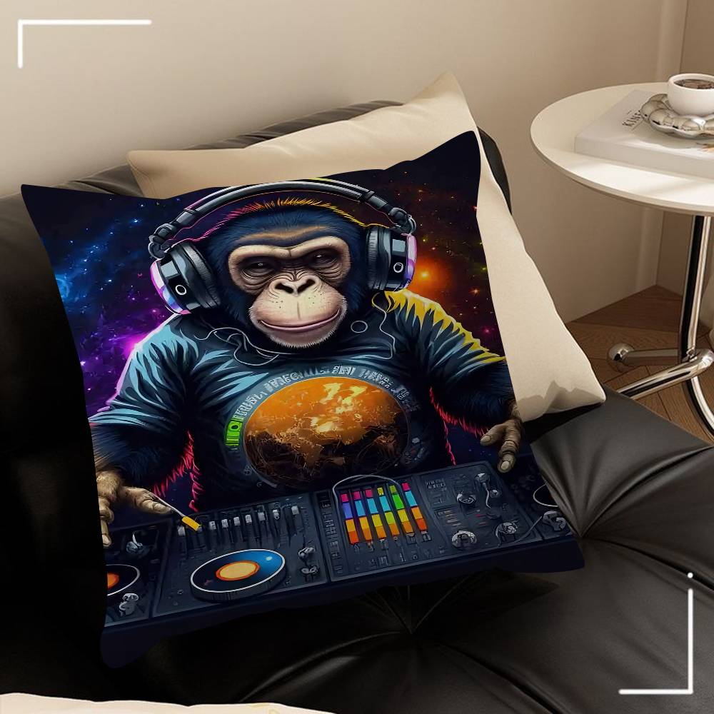 Animal Monkey Cat Dog Headphone Dj Music Pillowcase Toon Gift Cushion Cover Bedroom Home Sofa Chair Seat Decor Pillow Case