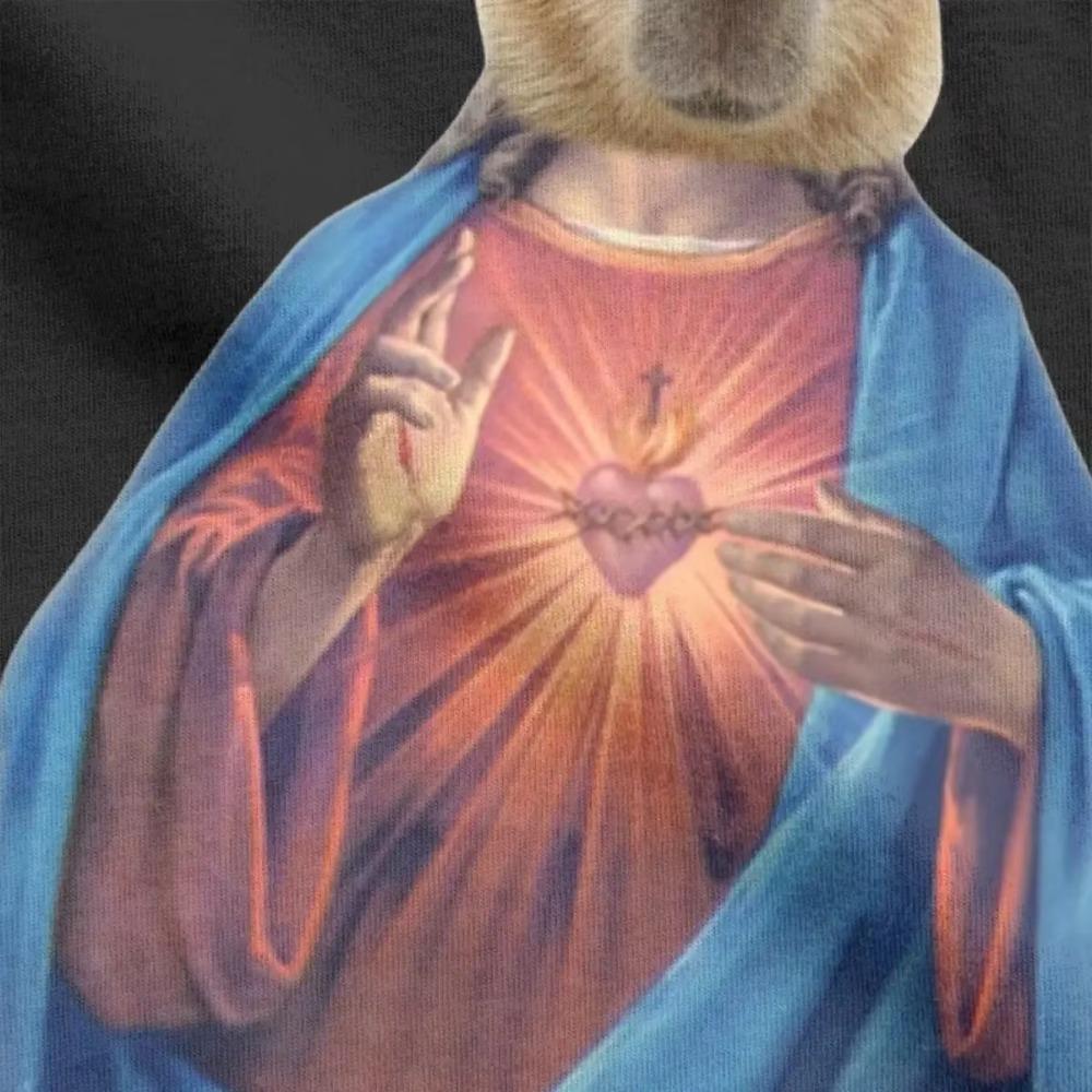 Capybara Jesus T-Shirts Men Novelty Pure Cotton Tees Crewneck Short Sleeve T Shirts 4XL 5XL 6XL Clothes