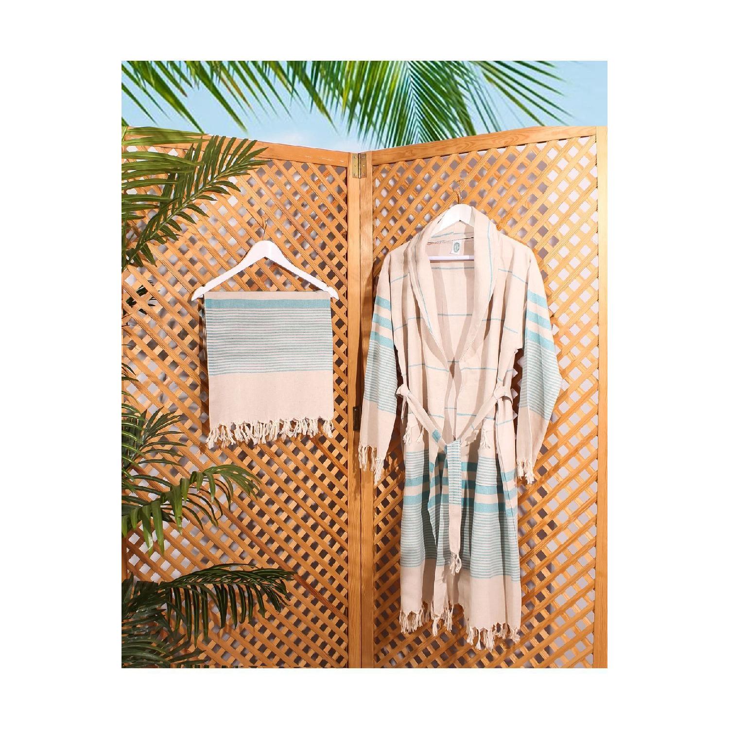 

Peshtemal And Bathrobe 100% Turkish Cotton Beach Turkish Bath Set Of 2 L бежевий