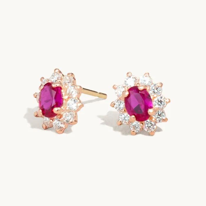 14K Ruby Sunflower Earrings